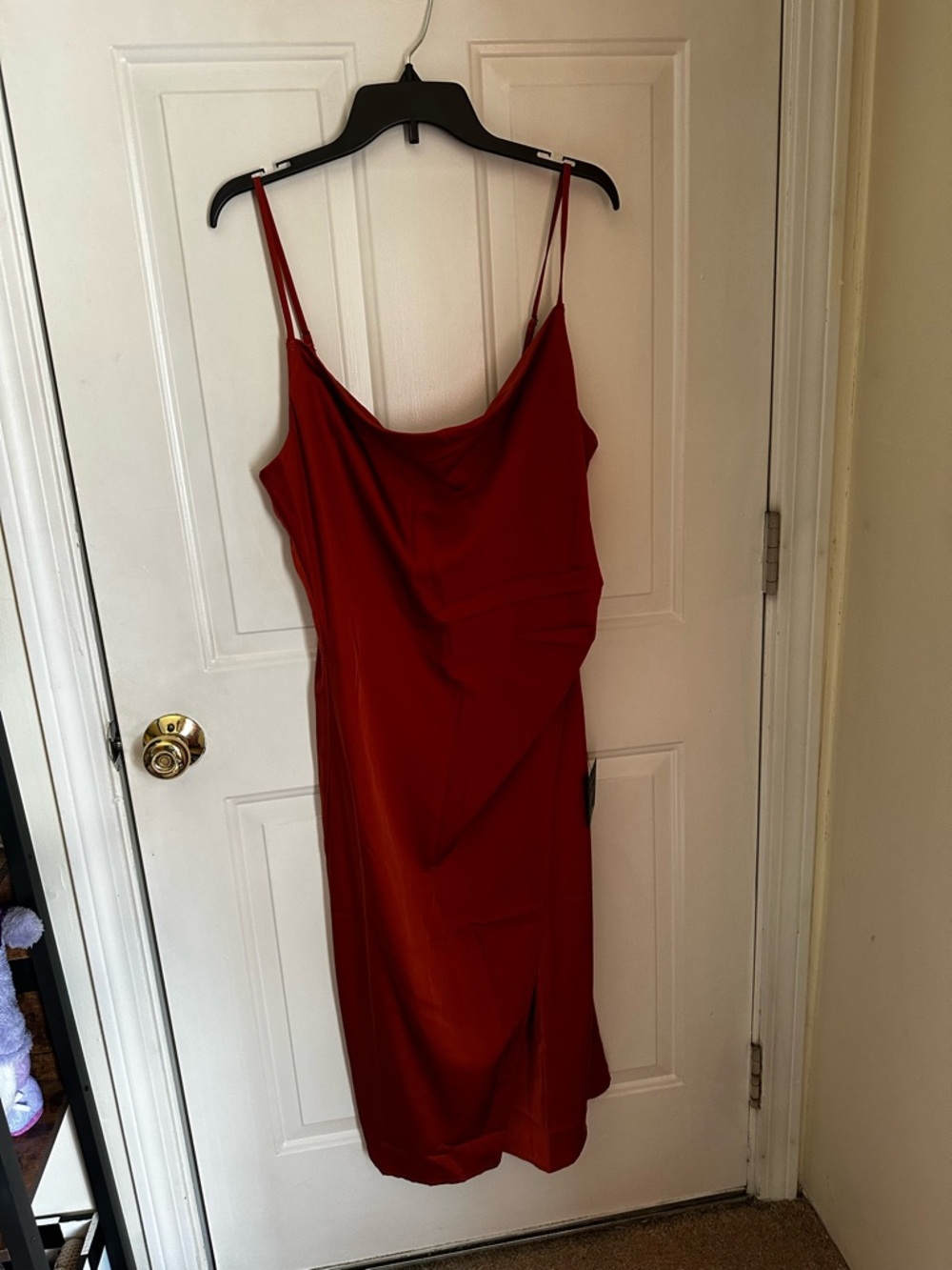 Lulu's Rust Brown/Orange Slip Midi Dress with Adjustable Spaghetti Straps